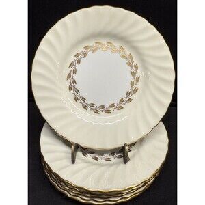 Set of 7 Minton Bone China Cheviot Gold leaf round Bread Plates 6.25” England